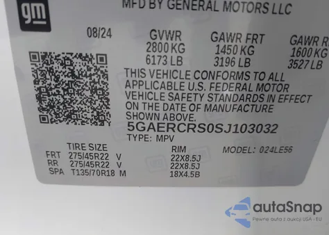 2025 Buick Enclave Avenir Fwd из США, поврежденный, VIN 5GAERCRS0SJ103032